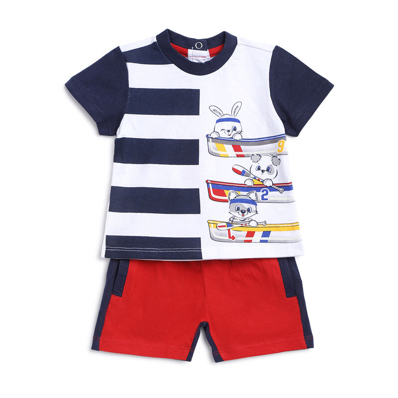 Boys Medium Red Printed 2 Pc Set T-shirt with Short Trouser image number 0